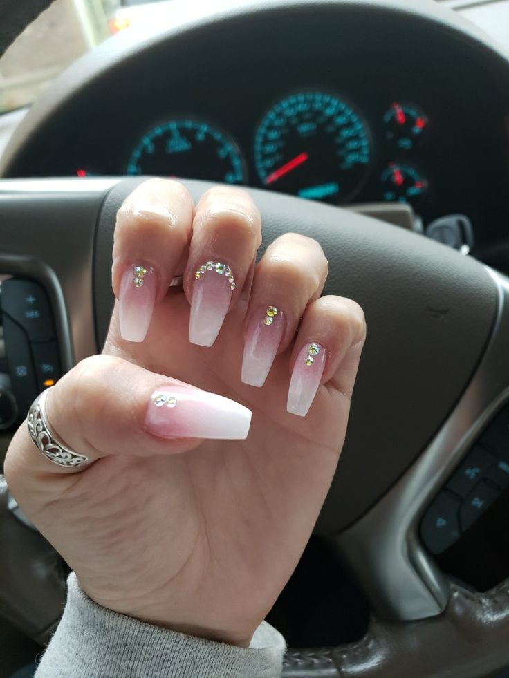 Sophisticated Ombre Nail Design with Rhinestone Accents.