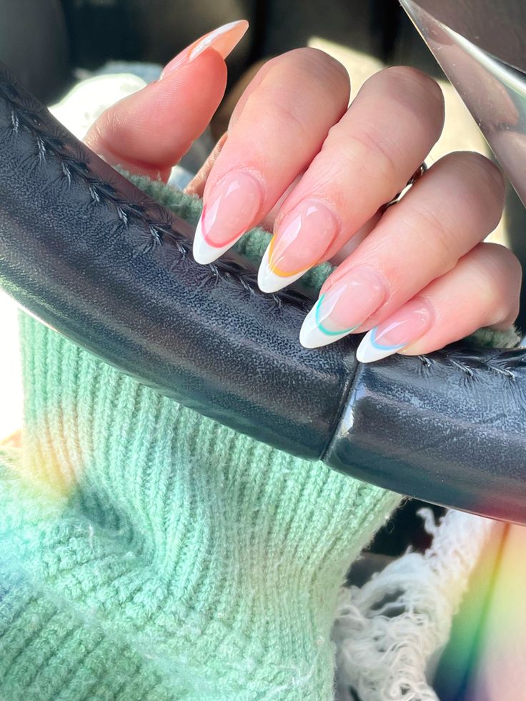 Creative Pastel French Tip Acrylic Nails for a Cozy Casual Aesthetic.