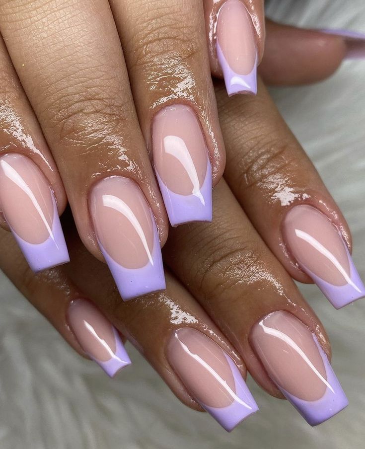 Elegant Lavender-Tipped Nude Nail Design for a Sophisticated Look.