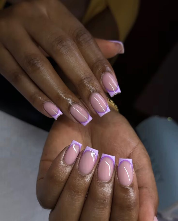 Chic Almond-Shaped Nail Design: Elegant Nude Base with Lavender Tips