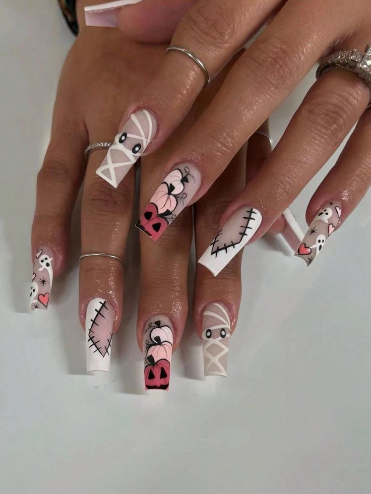 Whimsical Nail Designs: Playful and Spooky Intricate Patterns in Pastels and Dark Accents