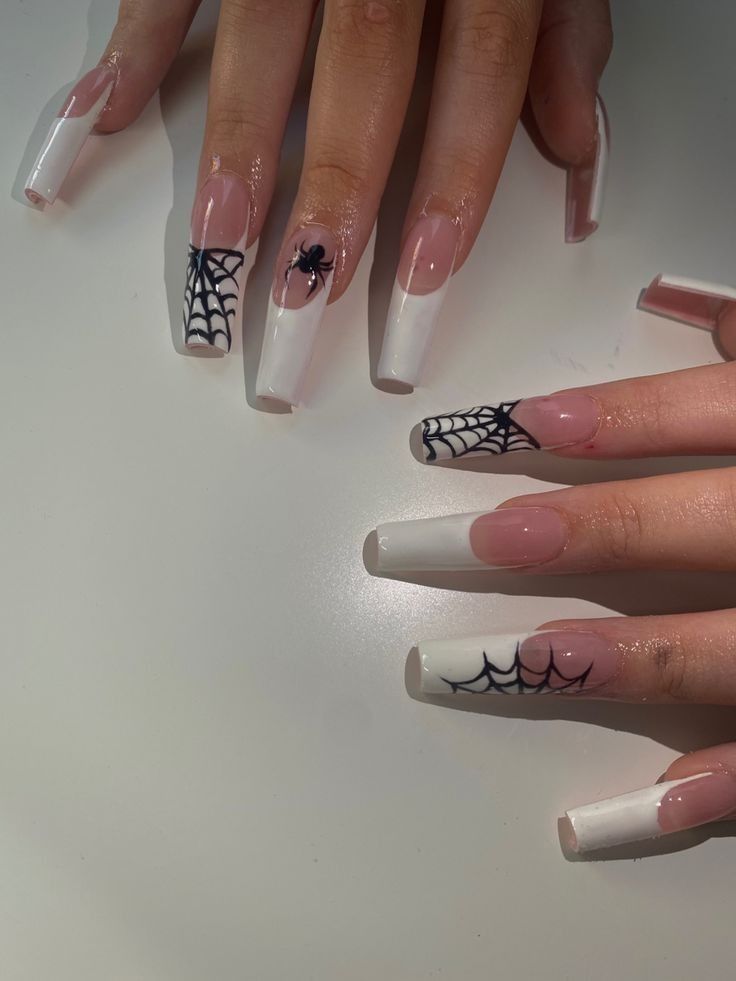 Elegant Spider-Themed Nail Design: Chic Seasonal Style with a Playful Touch