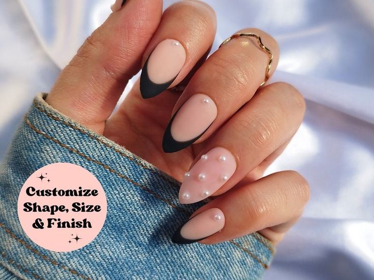 Elegant Pastel and Black Tip Nail Design with Customizable Options