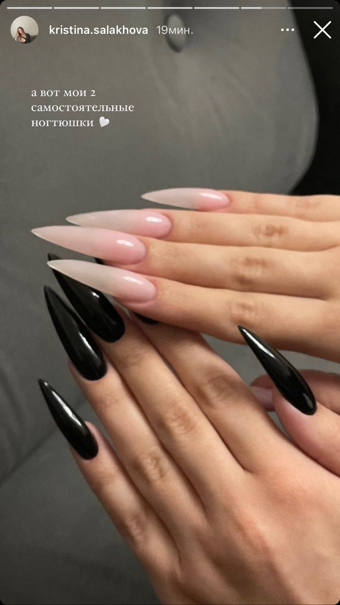 Elegant Nail Design: Glossy Black and Soft Pink Shapes for a Striking Visual Effect.