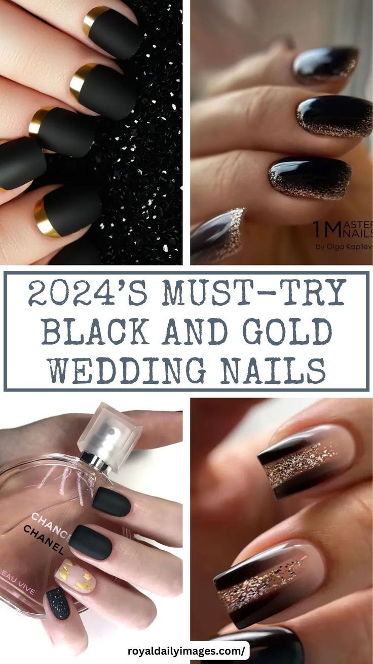 Sophisticated Black and Gold Nail Designs Perfect for 2024 Weddings