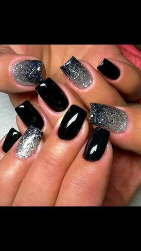 Chic Black and Silver Gradient Nail Design: A Touch of Glamour for Any Occasion.