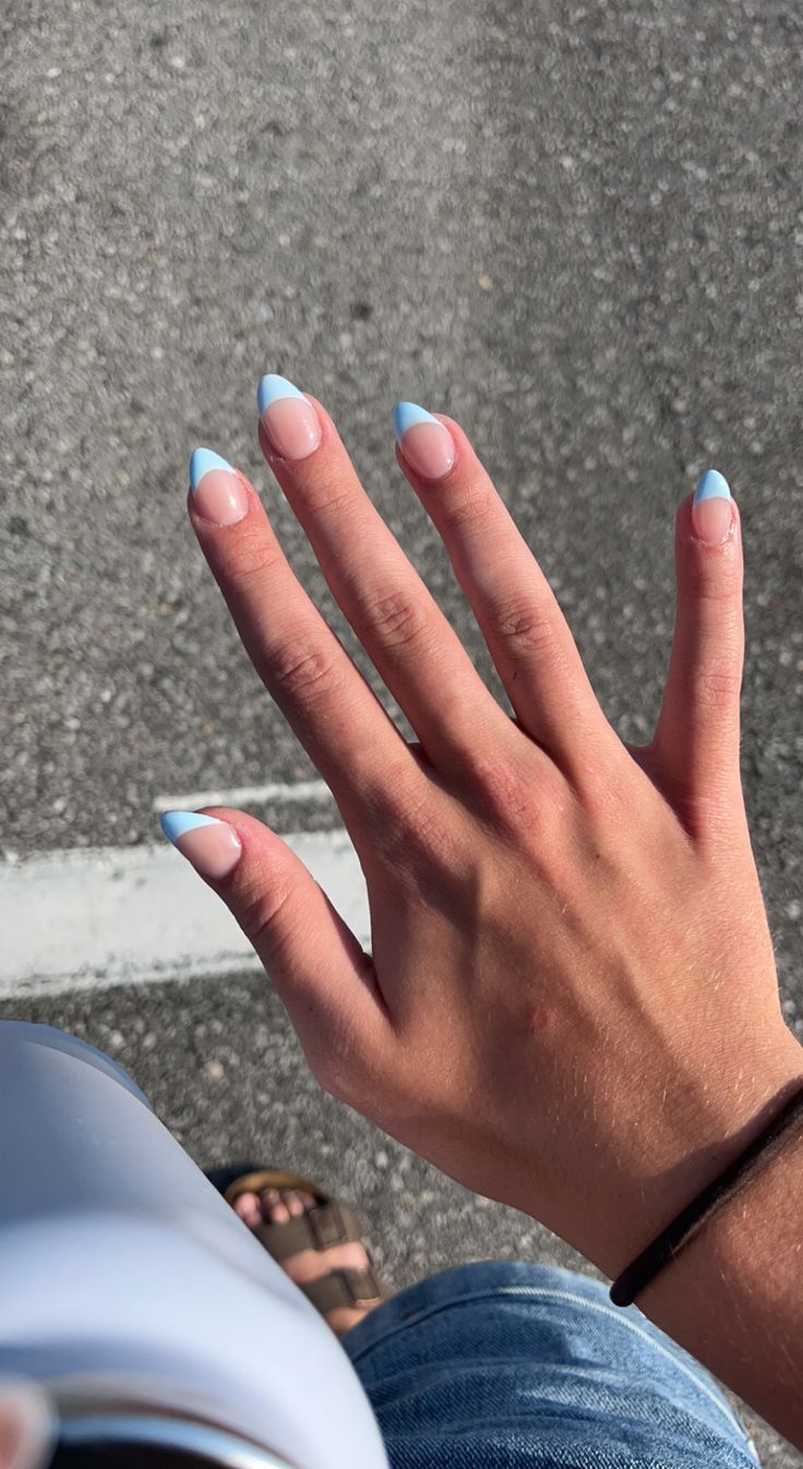 Blue French Tip Nails With Accent Nail