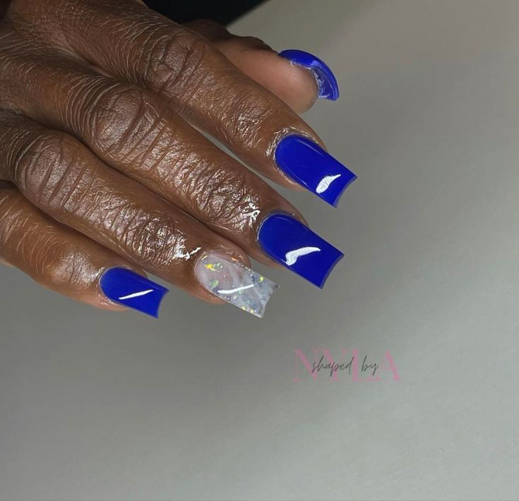 Striking Elegant Blue Manicure with Shimmering Accent Nail