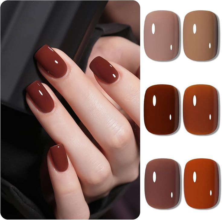 Sophisticated Elegant Nail Design in Rich Brown Shades with Chic Glossy Finishes and Seasonal Inspiration.