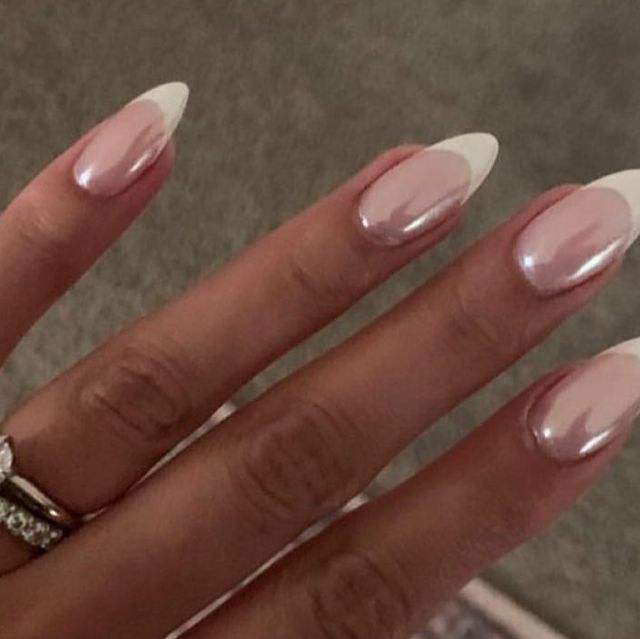 Sophisticated Almond-Shaped Nails: A Stylish Blend of Soft Pink and Classic White Tips