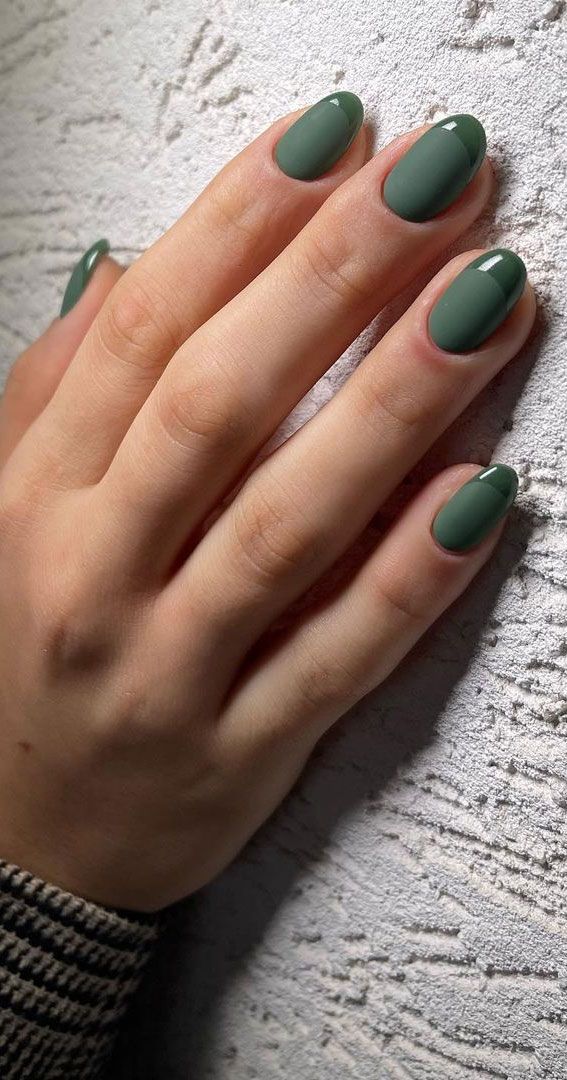 Chic Olive Green Nails: Glossy, Rounded Design for Modern Elegance