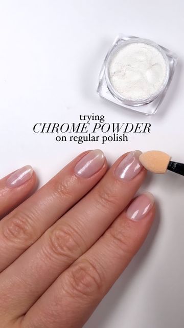 Trendy Chic Nail Design: Lustrous Chrome on Soft Nude Base for Elegant Style