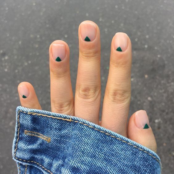 Chic Minimalist Nail Design with Emerald Green Triangles