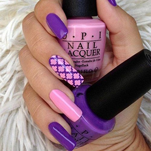 Vibrant Purple and Pink Geometric Nail Design with Glossy Finish.