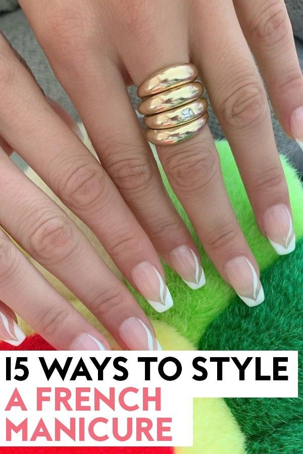 Chic French Manicure: Timeless Pink and White Nails Enhanced with Elegant Gold Ring