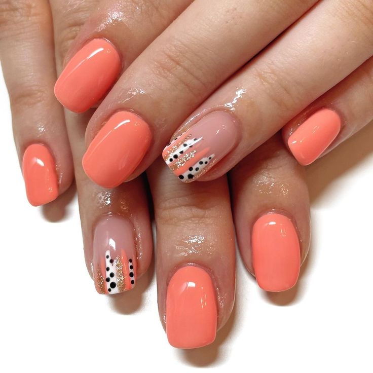 Chic Coral Nail Design: A Playful Blend of Colors and Patterns