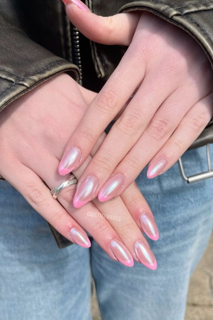 Sophisticated Almond-Shaped Nail Design with Iridescent Pastel Gradient