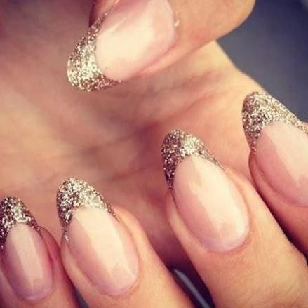 Chic Glitter-Tipped Nails: A Glamorous Twist on the Classic French Manicure.