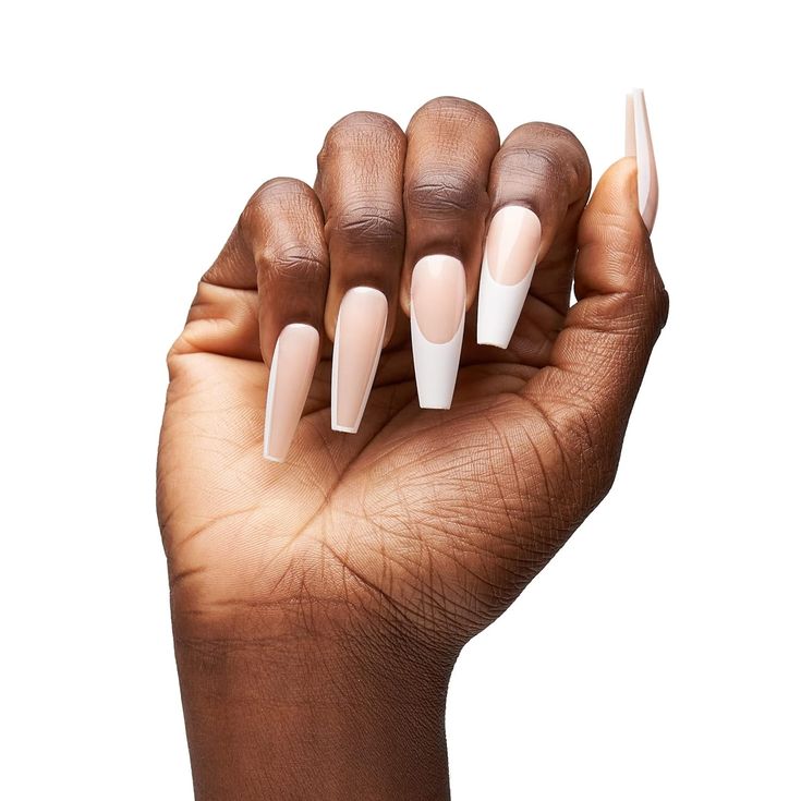 Chic Elongated Nail Design with Modern Nude and White Shades