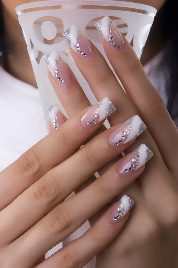 Sophisticated Ombre Nail Design with Silver Accents for a Glamorous Touch.