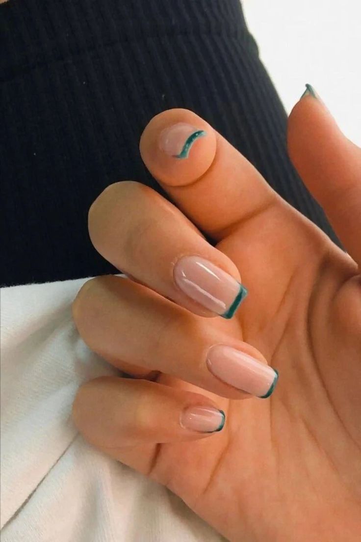 Chic Teal-Edged Nail Design: Modern Simplicity Meets Colorful Elegance.