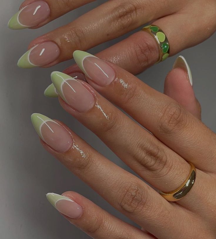 Sophisticated Sage Green French Tips with Minimalistic Accents.