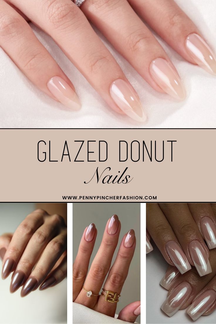 Elegant Glazed Donut Nails: A Trendy Chic Design with Glossy Finishes and Neutral Tones.