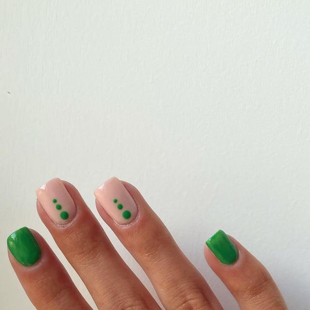 Playful Pink and Green Nail Design: A Fresh Artistic Blend for Individuality