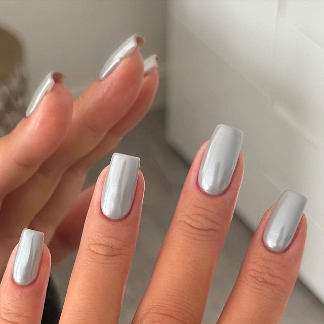 Grey Nails With Chrome