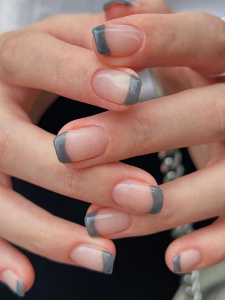 Chic Modern French Manicure with Gray Tips for an Elegant Look.