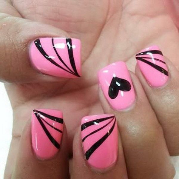 Stylish Pink Manicure with Bold Black Accents Perfect for Creative Expression.