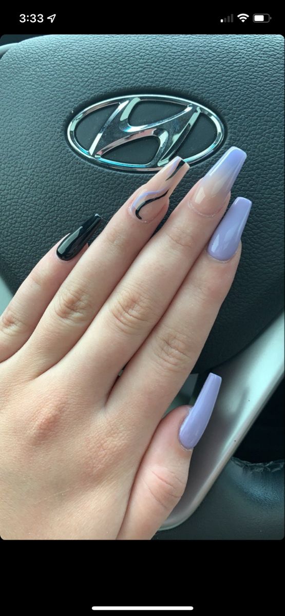 Chic Pastel and Glossy Nail Design with Creative Wave Accent