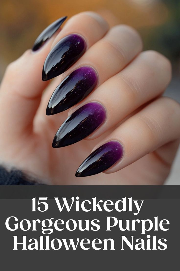 Elegant Purple Gradient Halloween Nails with Glitter Accents