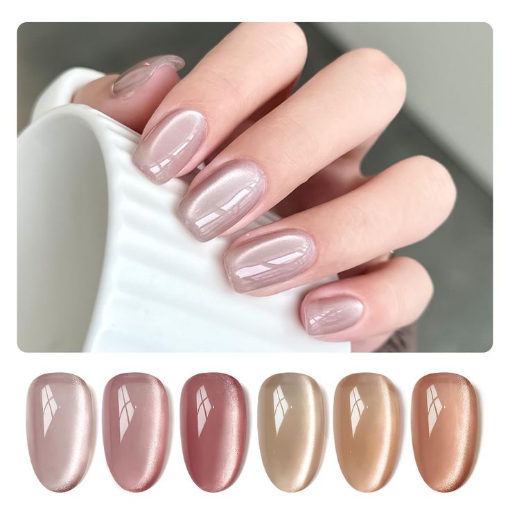 Chic Oval-Nail Design: Sophisticated Nude Pink Polish with Subtle Sheen