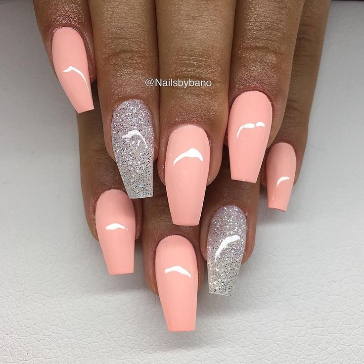 Chic Elegant Pink Nails with Silver Glitter Accents for a Glamorous Feminine Look.