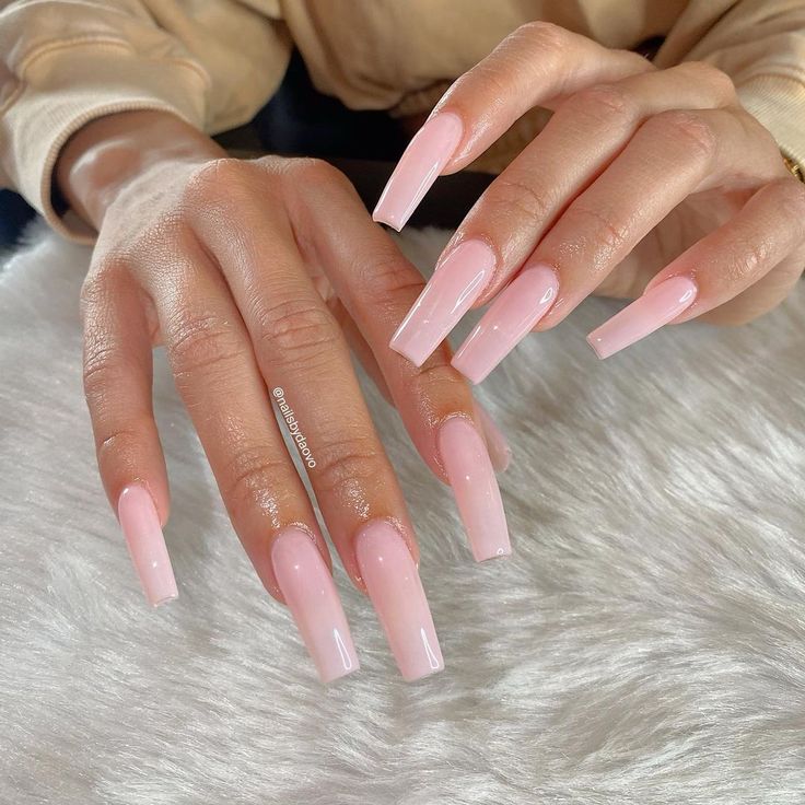 Elegant Soft Pink Gradient Long Nails with Glossy Finish for a Chic Look.