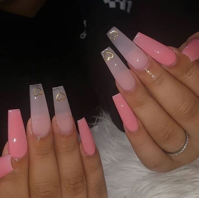 Chic Ombre Pastel Pink Nail Design with Heart Accents