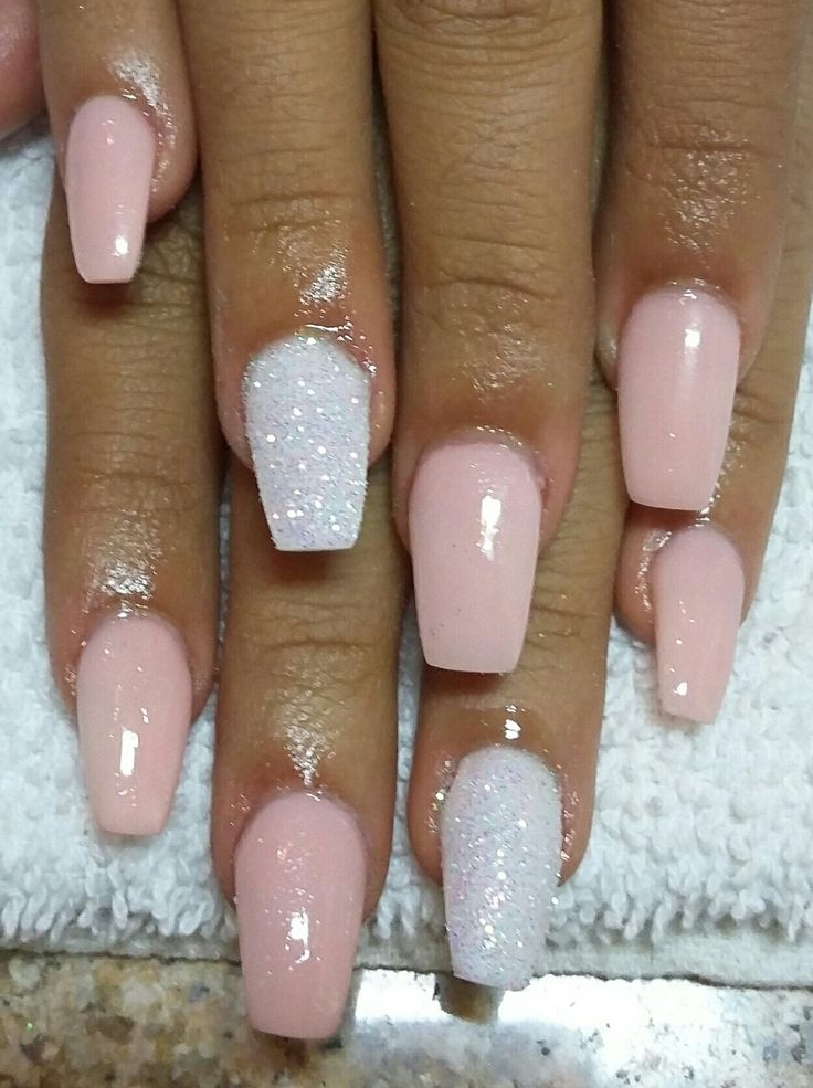 Elegant Soft Pink Nail Design with Sparkling Gradient and Chic Square Tips