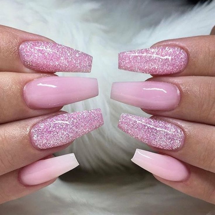 Elegant Playful Pink Nail Design with Glossy and Glitter Finishes