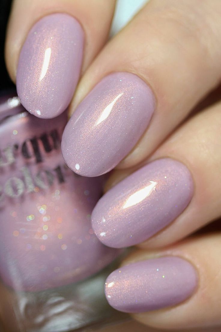 Elegant Soft Lavender Manicure with Shimmering Iridescent Finish