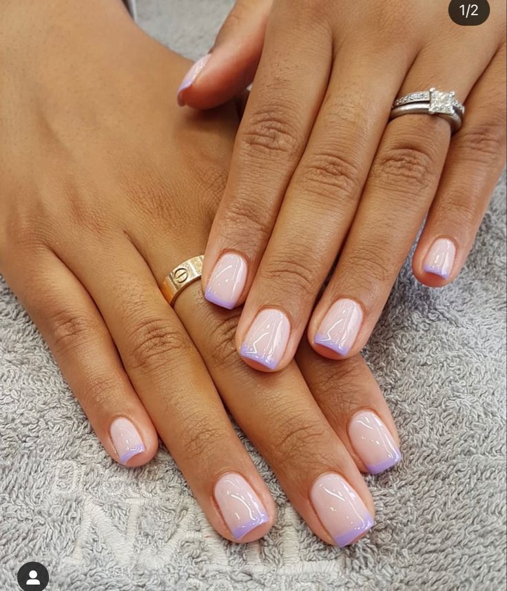 Chic Elegant Manicure: Soft Nude Base with Delicate Lavender Tips for Versatile Sophistication.