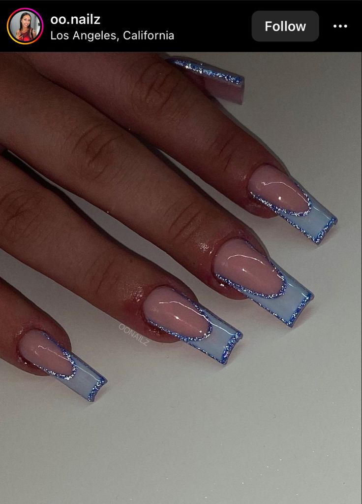 Chic Elongated Square Nail Design with Gradient Effect and Glamorous Sparkling Accents