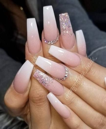 Chic Gradient Ombre Nail Design with Glamorous Glitter Accents