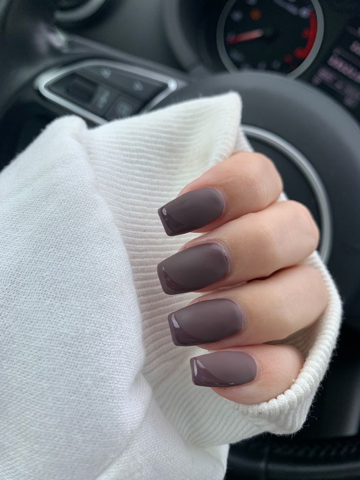 Elegant Almond-Shaped Nails with Rich Taupe Polish and Glossy Finish