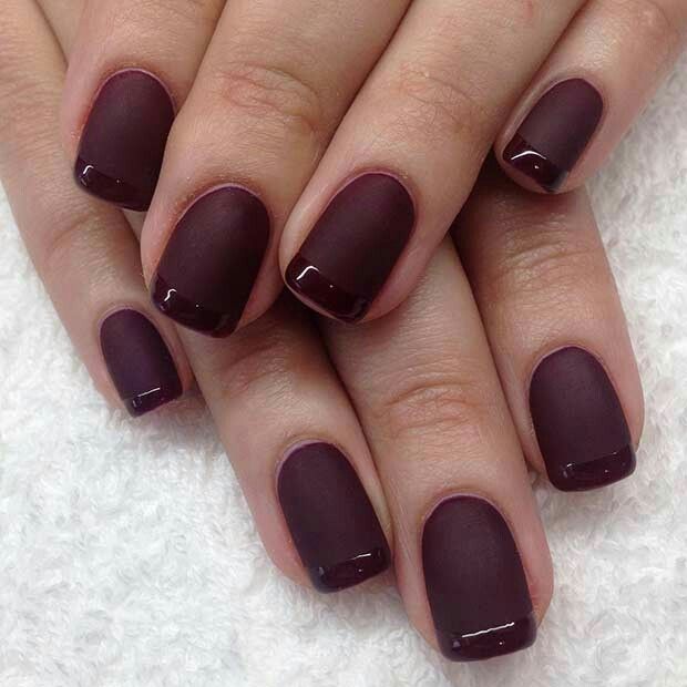 Chic Matte Burgundy Nails with Glossy French Tips: A Modern Classic.