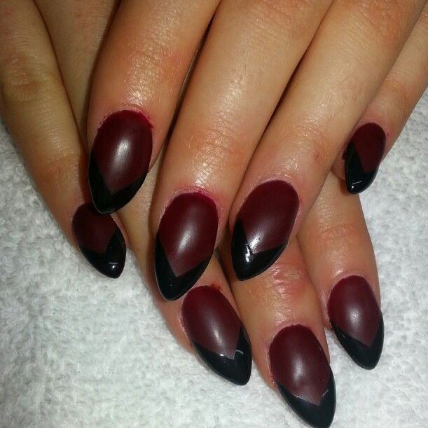 Chic Deep Burgundy and Black Tip Nail Design for a Bold Statement.