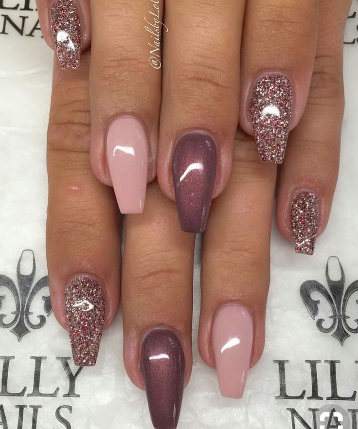 Elegant Long Coffin Nail Design: Soft Pink with Shimmery Glitter Accents