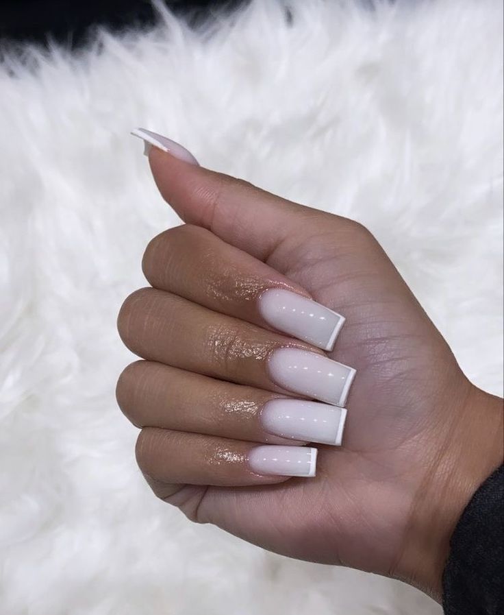 Chic Soft White Ombre Nail Design with Glossy Finish for Versatile Occasions