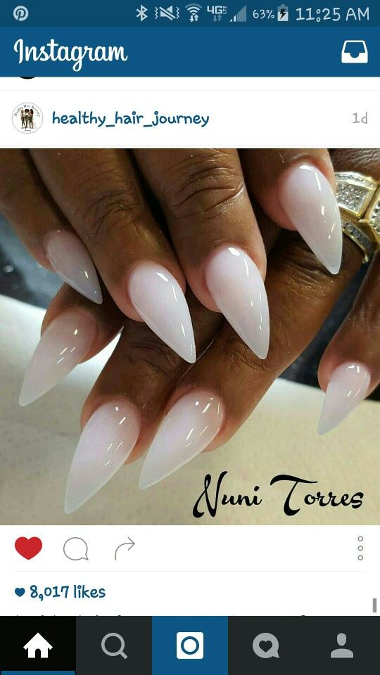 Chic Ombre Stiletto Nails: Soft Pink to Crisp White Gradient