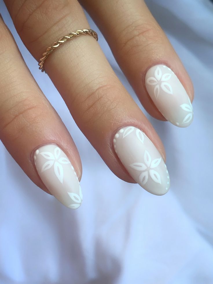 Chic Matte White Floral Nail Design for Elegant Occasions